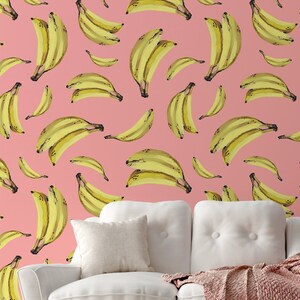 Pink Wallpaper with Bananas Pattern, Funny Wallpaper, Fruits, Peel and Stick,Removable Wall Mural, Self Adhesive, Wall Decor image 5