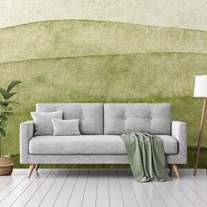 Carta da parati acquerello verde oliva, strisce astratte Decorazione murale, Rimovibile, Stacca e incolla o Non autoadesiva (vinile), Decorazione murale