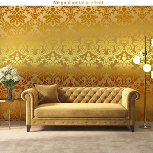 Gelbe, matte, nichtmetallische Art-Deco-Damast-Tapete mit Farbverlauf, Wandbild, abnehmbare Tapete, selbstklebend, abziehen und aufkleben, Wanddekoration