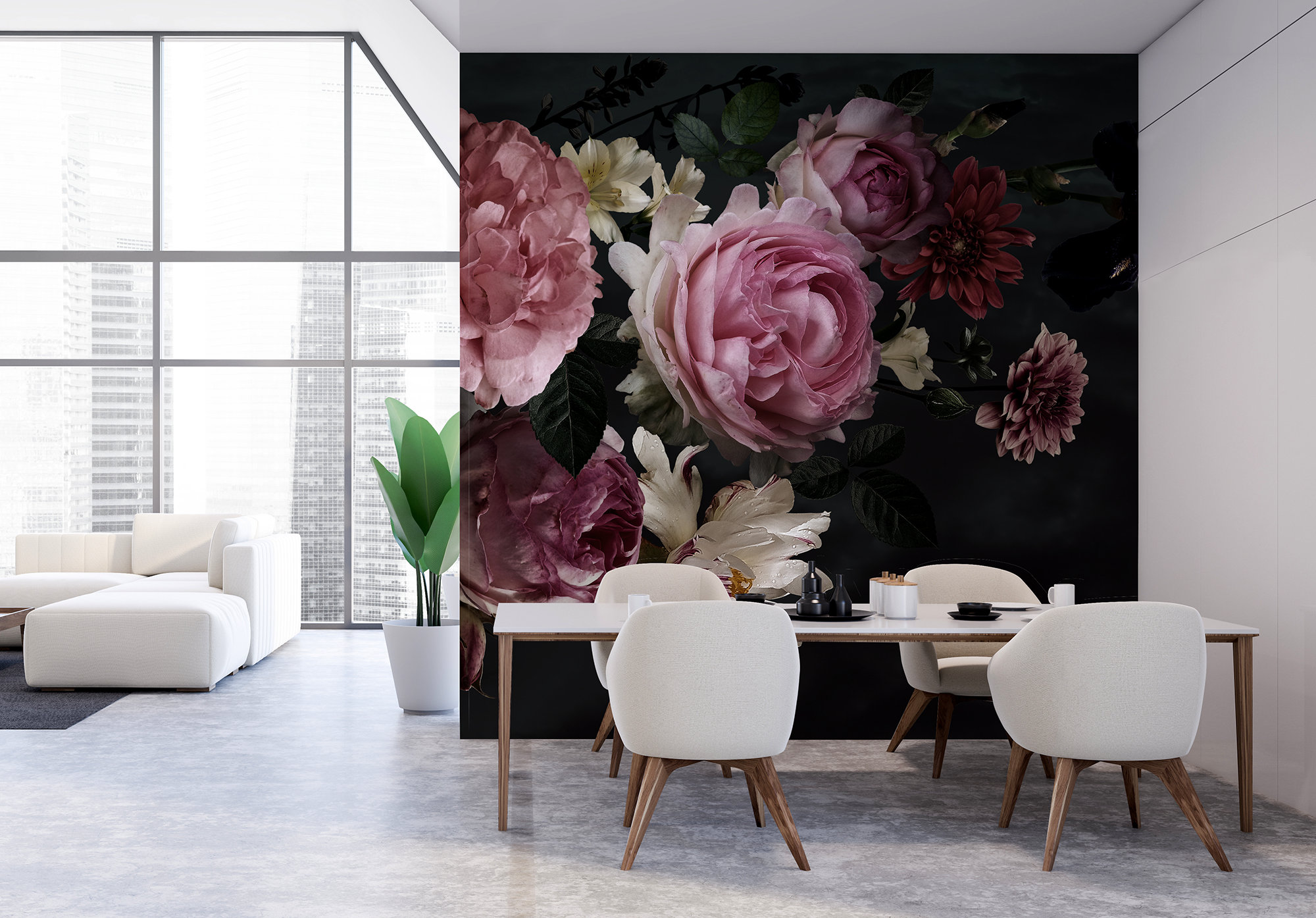 Dark Floral Wallpaper With Bouquet of Flowers Pink Peonies | Etsy