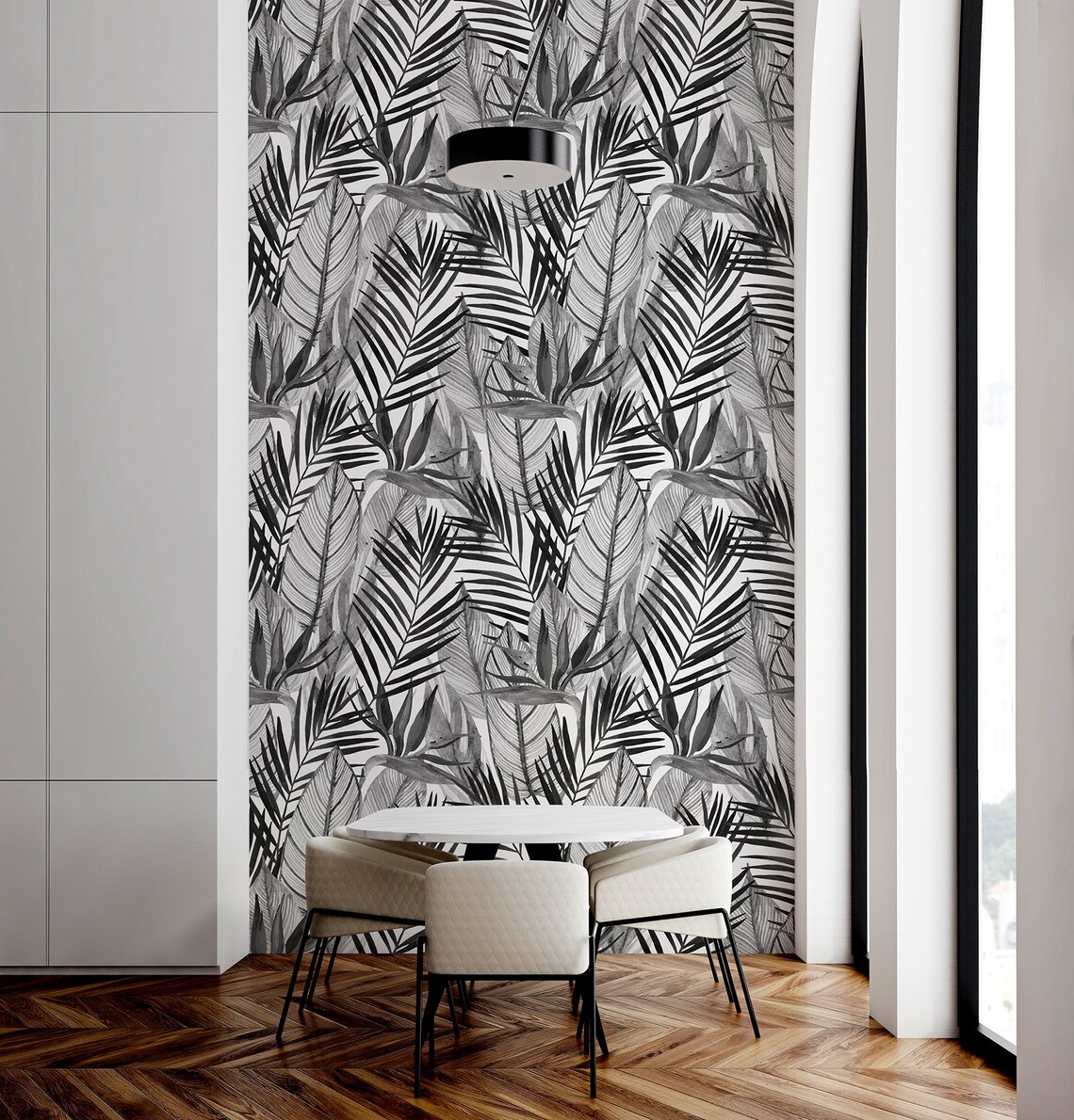 Black and White Wallpaper With Palm Leaves, Tropical Leaves, Exotic ...