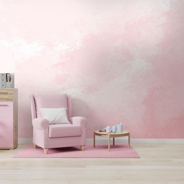 Pastel pink watercolor wallpaper, Removable Wallpaper, Self Adhesive, Peel and Stick, Wall Decor
