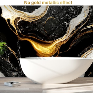Marble wallpaper, white black and matte gold, Wall Mural, Removable, Self Adhesive (Peel and Stick), Non Self Adhesive (Vinyl), Wall Decor