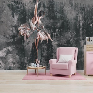 Watercolor wallpaper with silhouette of a ballerina, Removable Wallpaper, Self Adhesive, Peel and Stick, Wall Decor