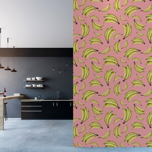 Pink Wallpaper with Bananas Pattern, Funny Wallpaper, Fruits, Peel and Stick,Removable Wall Mural, Self Adhesive, Wall Decor image 2