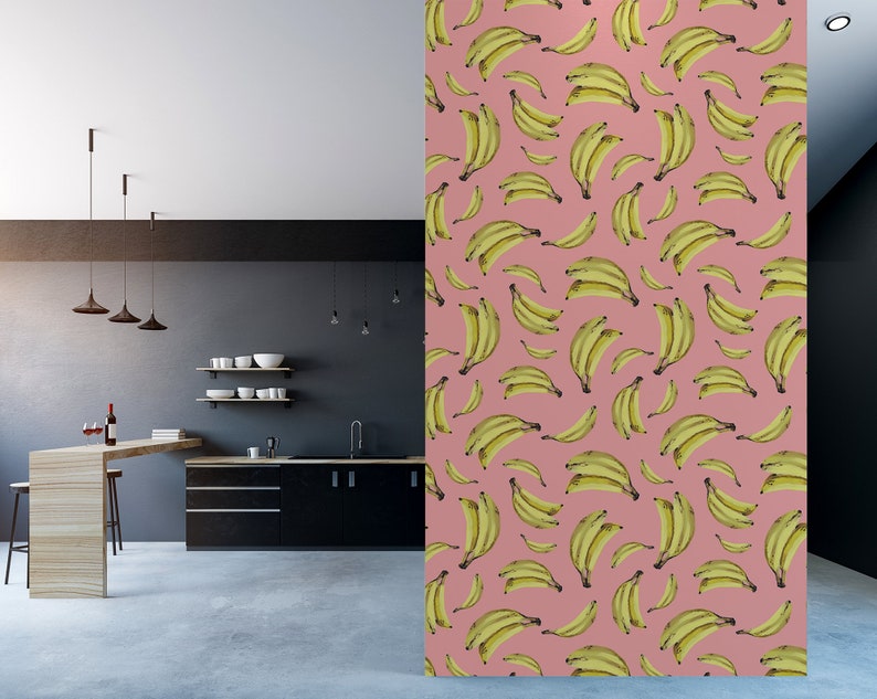 Pink Wallpaper with Bananas Pattern, Funny Wallpaper, Fruits, Peel and Stick,Removable Wall Mural, Self Adhesive, Wall Decor image 2
