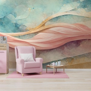 Watercolor, minimalist landscape wallpaper, Wall Mural, Removable, Self Adhesive (Peel and Stick), Non Self Adhesive (Vinyl), Wall Decor