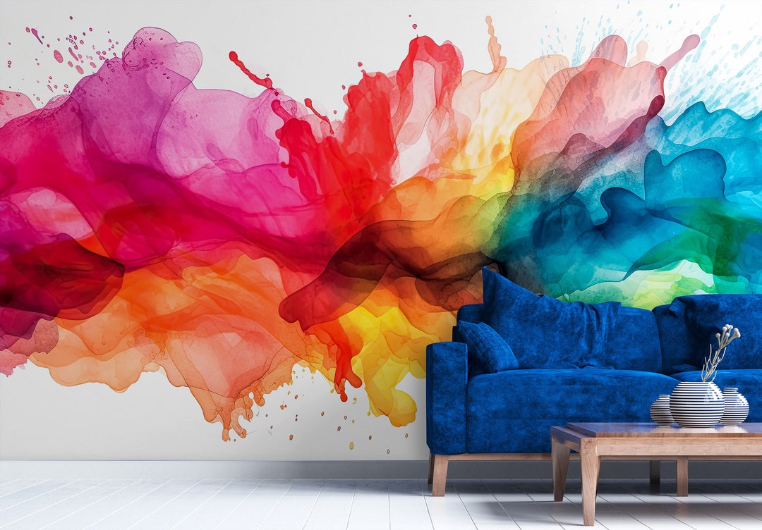 Watercolor Rainbow Wallpaper, Wall Mural, Self Adhesive peel and Stick or Non Self Adhesive