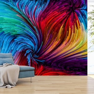Pu&ograve; includere: Stampa d'arte astratta con un motivo a spirale di linee colorate in tonalit&agrave; di blu, verde, rosso, giallo e viola.