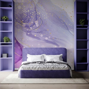 Violet watercolor wallpaper, purple marble, Removable Wallpaper, Self Adhesive, Peel and Stick, Wall Decor