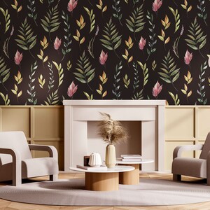 Watercolor vintage wallpaper with floral pattern, Removable Wallpaper, Self Adhesive, Peel and Stick, Wall Decor