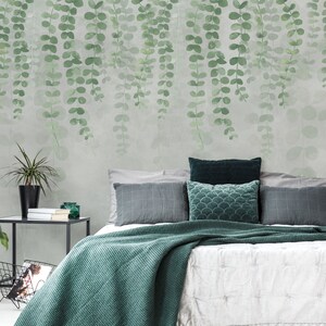 Watercolor tropical leaves wallpaper, Removable Wallpaper, Self Adhesive, Peel and Stick, Wall Decor