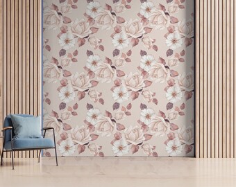 Delicate wallpaper with pastel flowers, watercolor floral, Wall Mural, Removable Wallpaper, Self Adhesive, Peel and Stick, Wall Decor