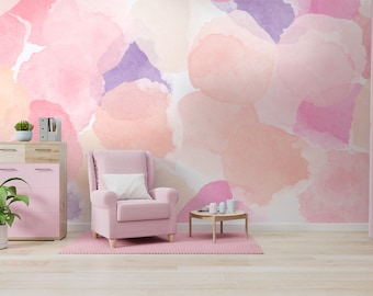 Colorful watercolor shapes, abstract wallpaper, Wall Mural, Removable Wallpaper, Self Adhesive, Peel and Stick, Wall Decor