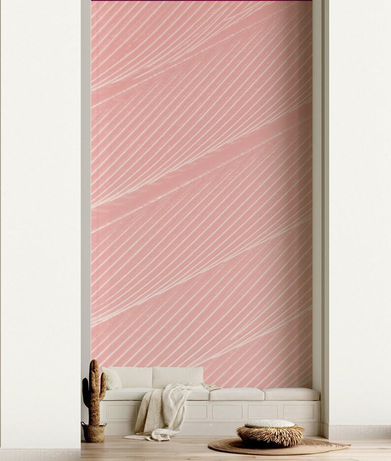Pink Wallpaper With White Watercolro Lines Geometric Peel and Etsy
