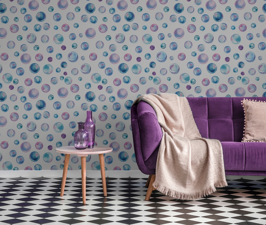 Watercolor Wallpaper With Bubbles, Wall Mural, Removable, Self Adhesive ...