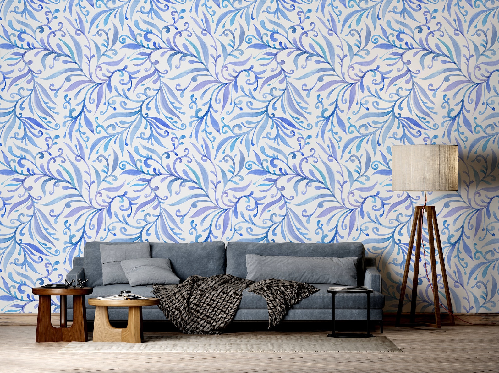 White Wallpaper With Blue and Purple Watercolor Abstract Etsy