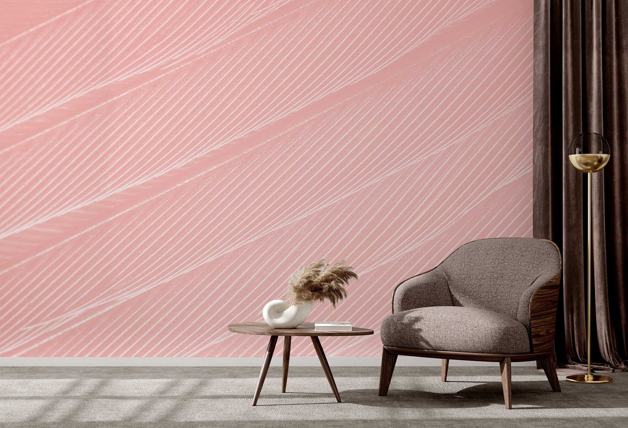 Pink Wallpaper With White Watercolro Lines Geometric Peel and Etsy