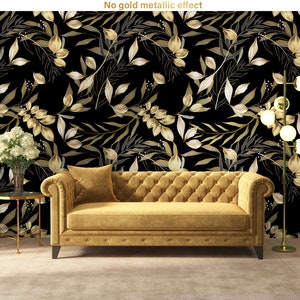 Carta da parati scura con foglie gialle opache non metalliche, decorazione murale, carta da parati rimovibile, autoadesiva, stacca e incolla, decorazione da parete