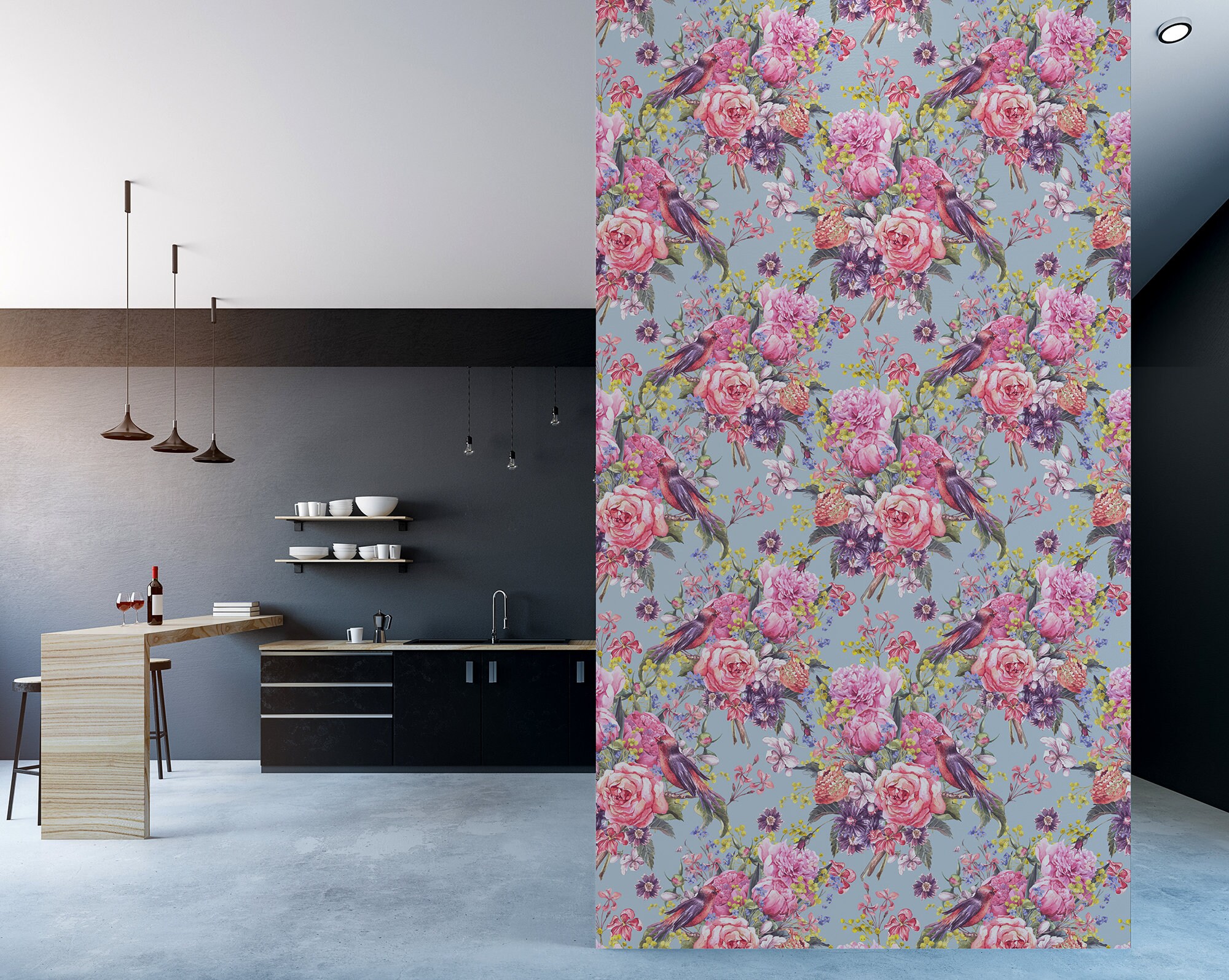 Beautiful Watercolor Wallpaper With Pink Flowers Bouquets and | Etsy