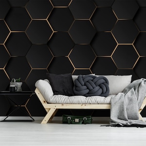 Luxury matte hexagons wallpaper, abstract lines, geometric, Wall Mural, Removable Wallpaper, Self Adhesive, Peel and Stick, Wall Decor