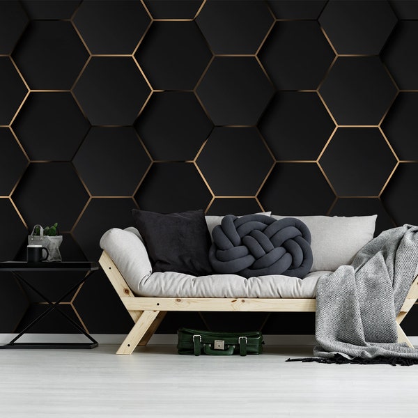Luxury matte hexagons wallpaper, abstract lines, geometric, Wall Mural, Removable Wallpaper, Self Adhesive, Peel and Stick, Wall Decor