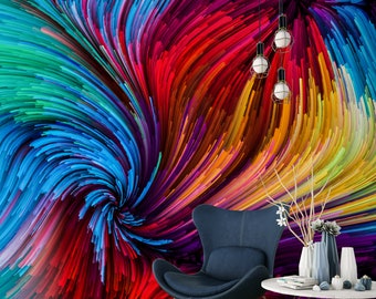 Colorful, abstract, modern wallpaper, art wall, Wall Mural, Removable Wallpaper, Self Adhesive, Peel and Stick, Wall Decor