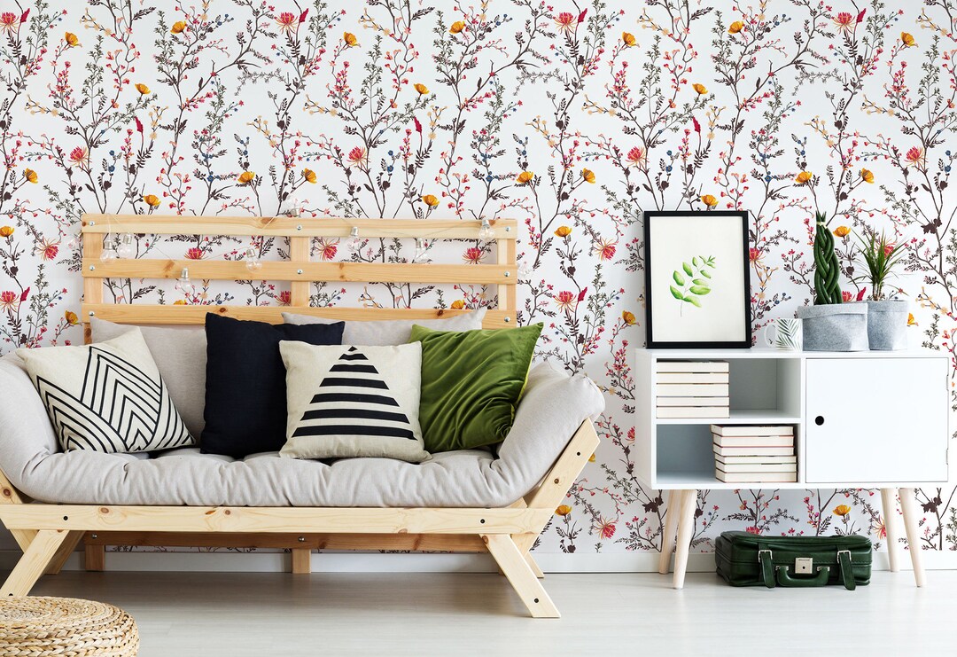 Beautiful Botanical Flowers Wallpaper, Blooming Garden, Removable ...