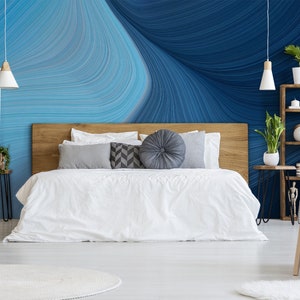 Blue wallpaper, dynamic lines with waves and curves, Wall Mural, Removable Wallpaper, Self Adhesive, Peel and Stick, Wall Decor