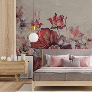 Papier peint floral aquarelle, feuilles et nénuphars Mural, Amovible, Peel and Stick ou Non Self Adhésif (Vinyle), Décoration murale