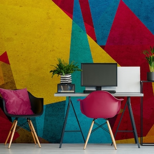 Carta da parati geometrica colorata, triangoli astratti, Decorazione murale, Rimovibile, Autoadesiva (Stacca e incolla), Non autoadesiva (vinile), Decorazione murale