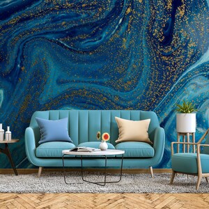 Abstract blue marble wallpaper, Wall Mural, Removable, Self Adhesive (Peel&Stick), Non Self Adhesive(Vinyl), Wall Decor