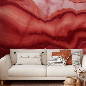 Red marble wallpaper, Wall Mural, Removable, Self Adhesive (Peel and Stick) or Non Self Adhesive (Vinyl/Traditional)