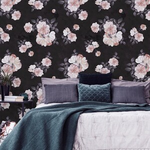Roses flower watercolor wallpaper, Removable Wallpaper, Self Adhesive, Peel and Stick, Wall Decor