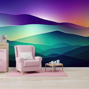 Abstract mountain wallpaper, sunset, Wall Mural, Removable, Self Adhesive (Peel and Stick), Non Self Adhesive (Vinyl), Wall Decor