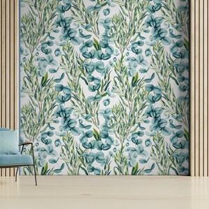 Watercolor Eucalyptus Leaves Wallpaper, Wall Mural, Removable, Self
