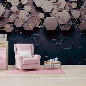 Geometric shapes wallpaper, science and technology, Wall Mural, Removable Wallpaper, Self Adhesive, Peel and Stick, Wall Decor