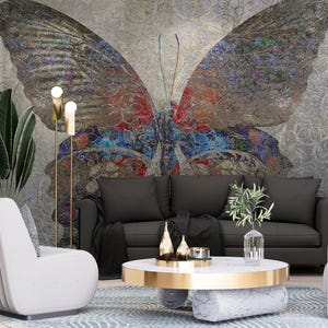 Carta da parati con farfalle colorate, murale ad acquerello, decorazione murale rimovibile, staccabile e attaccabile o non autoadesiva (vinile), decorazione da parete
