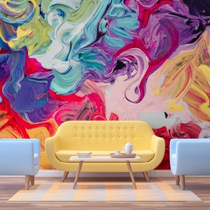 Colorful modern art wallpaper, Wall Mural, Removable Wallpaper, Self Adhesive, Peel and Stick, Wall Decor