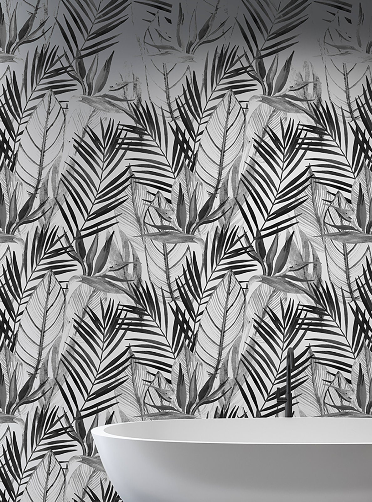 Black and White Wallpaper With Palm Leaves, Tropical Leaves, Exotic ...
