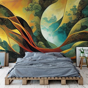 Organic floral wallpaper, Wall Mural, Removable, Self Adhesive (Peel&Stick), Non Self Adhesive (Vinyl), Wall Decor