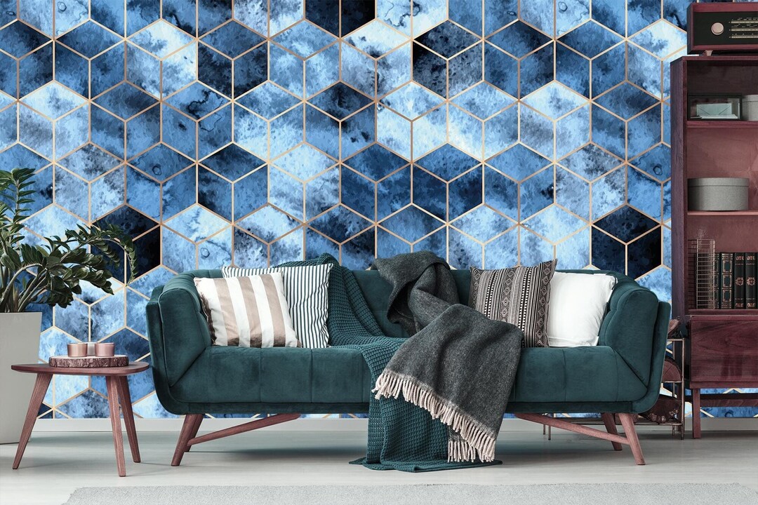Colorful Cubes Il By Wild Apple Portfolio - Mirror Framed Print Wall Art - Blue