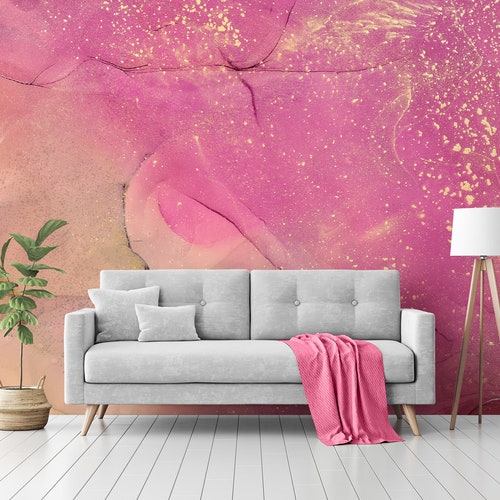 Pink Marble Wallpaper Wall Mural Removable Wallpaper Self Etsy