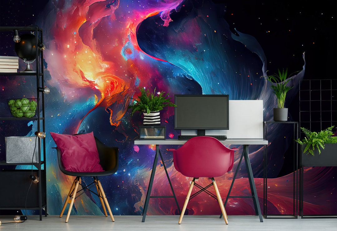 Watercolor Galaxy Space Wallpaper, Wall Mural, Removable, Self Adhesive ...