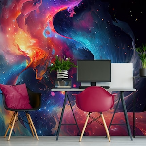 Watercolor galaxy space wallpaper, Wall Mural, Removable, Self Adhesive (Peel and Stick) or Non Self Adhesive (Vinyl/Traditional)