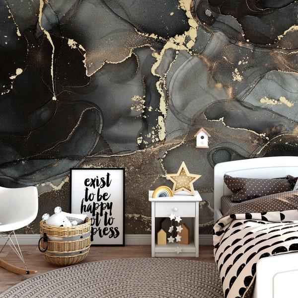 Dark Luxury matte wallpaper, abstract wavy marble, Removable Wallpaper, Self Adhesive, Peel and Stick, Wall Decor