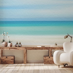 Carta da parati acquerello astratto spiaggia di mare e sabbia, carta da parati rimovibile, autoadesiva, stacca e incolla, decorazione da parete
