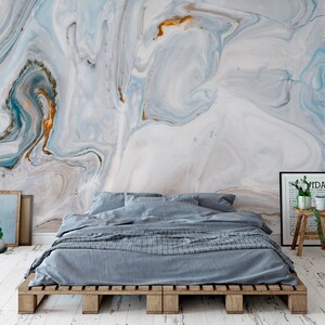 Blue marble abstract wallpaper, Wall Mural, Removable, Self Adhesive (Peel and Stick) or Non Self Adhesive (Vinyl/Traditional), Wall Decor