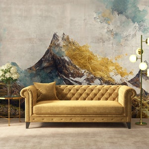 Watercolor wallpaper with mountain landscape, Wall Mural, Removable, Self Adhesive (Peel and Stick), Non Self Adhesive (Vinyl), Wall Decor