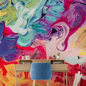 Colorful Modern Art Wallpaper, Wall Mural, Removable Wallpaper, Self ...
